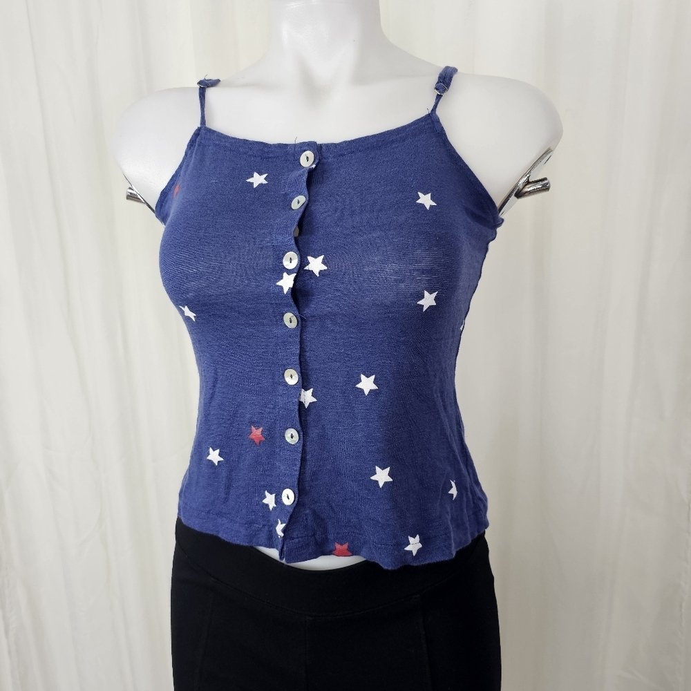 Chaser Square Neck Navy Blue Patriotic Star Print Tank Size XS